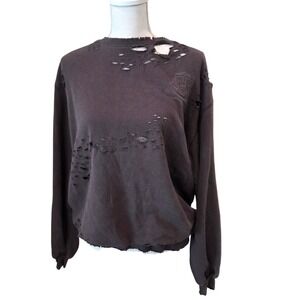 BDG Urban Outfitters Distressed Destroyed Thrashed Sweatshirt Dark Gray XS